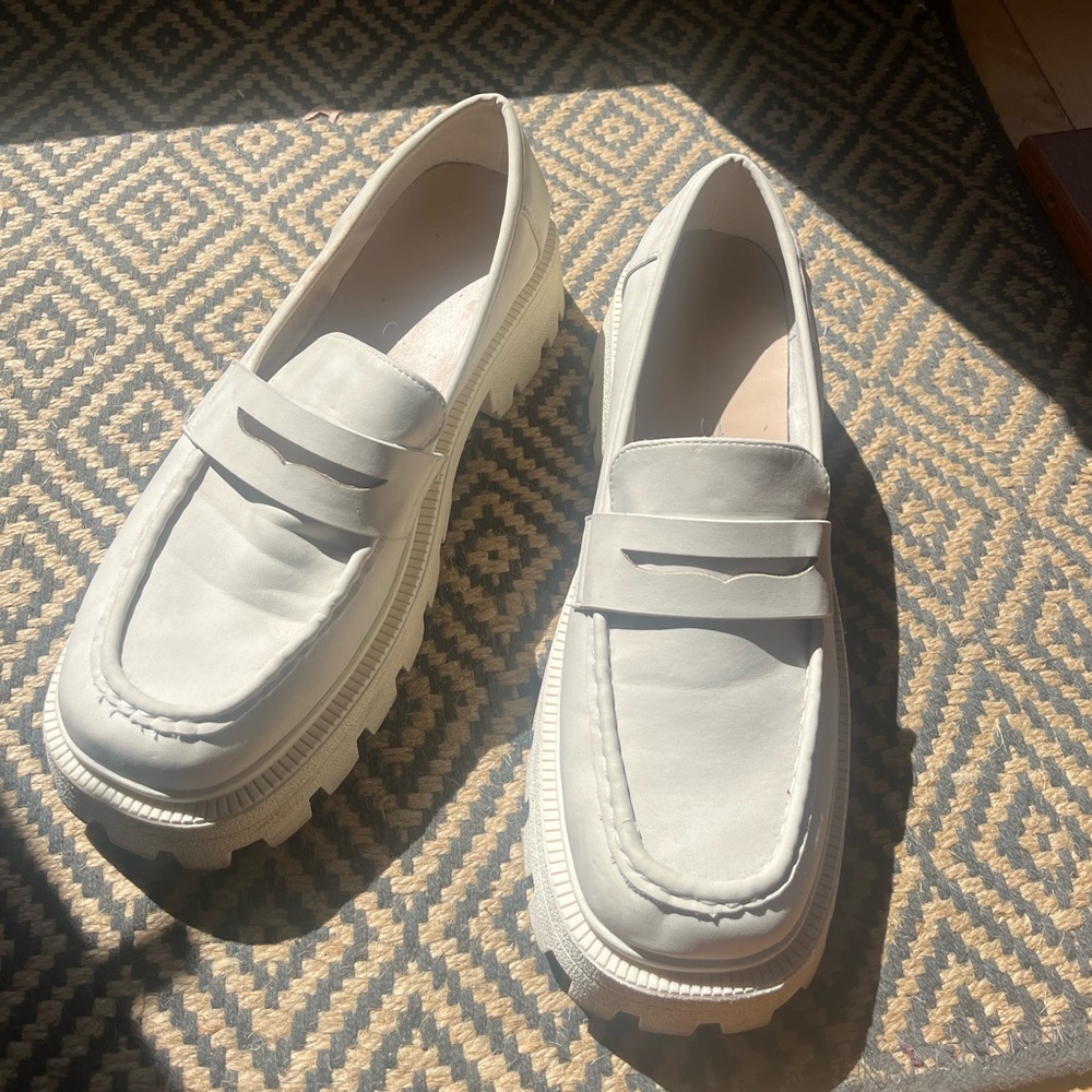 White Platform Loafers with Chunky Sole